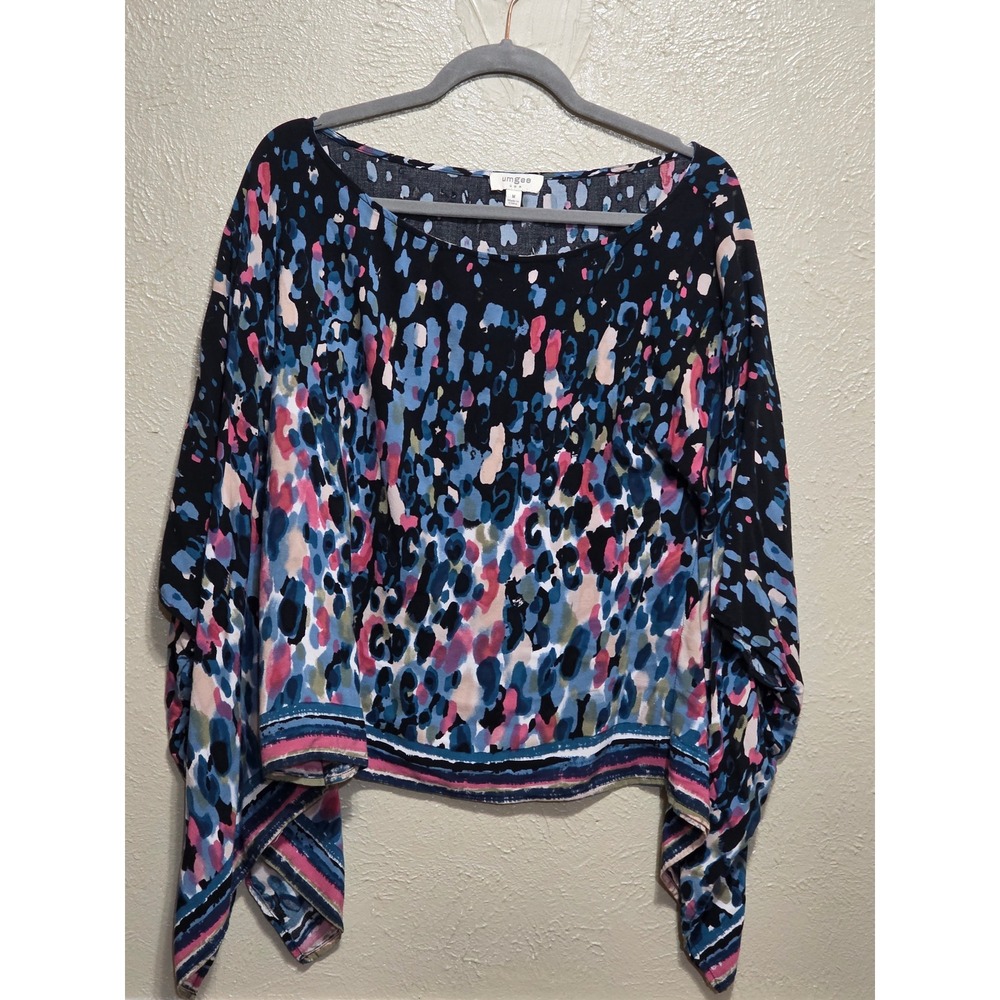 umgee USA Abstract Print Boat Neck Dolman Sleeve Crop Top M‎ casual spring beach